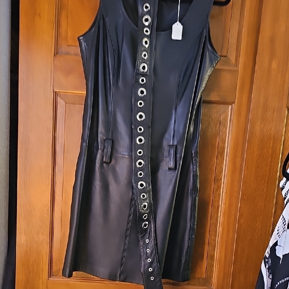 Black Leather Dress with Grommet Details